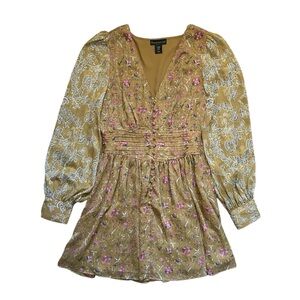 House of Harlow 1960 Floral Metallic Long Sleeve Mini Dress Boho Fairy Grunge M